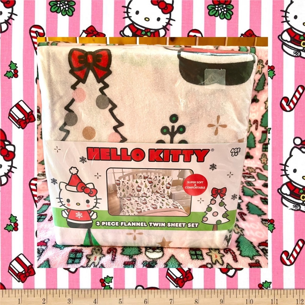 New Hello Kitty Twin 3 Piece Flannel Sheet Set